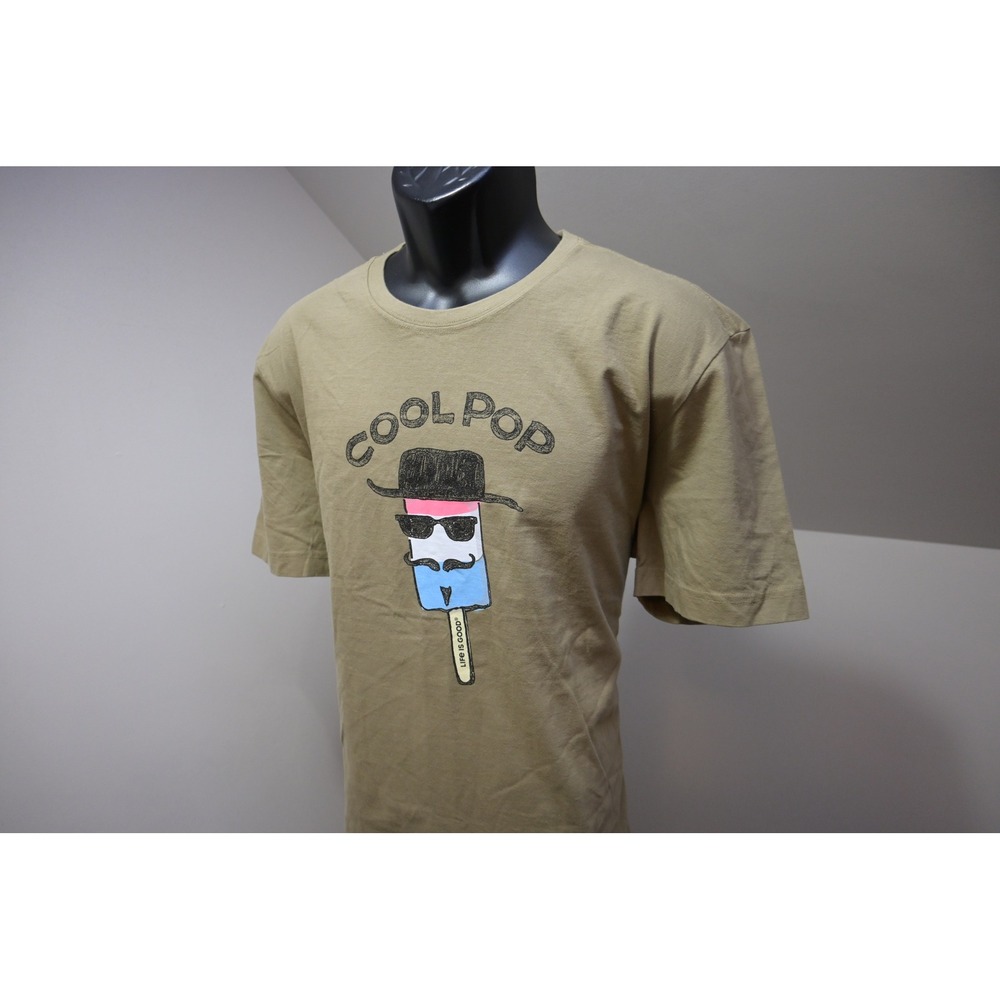 Life is Good Crusher Tee Men Large Khaki Cool Pop Graphic T-Shirt Excellent